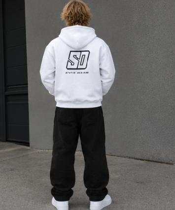 White Statik Designs Zip Hoodie — Minimal White Streetwear Zip-Up Hoodie