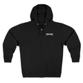 Black Statik Designs Zip Hoodie — Minimal White Streetwear Zip-Up Hoodie